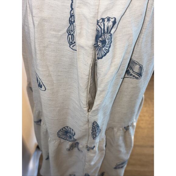 June & Delancey Cream Blue Seashell Tiered V- Neck Women’s DressBeach Costal Xl - Picture 7 of 13